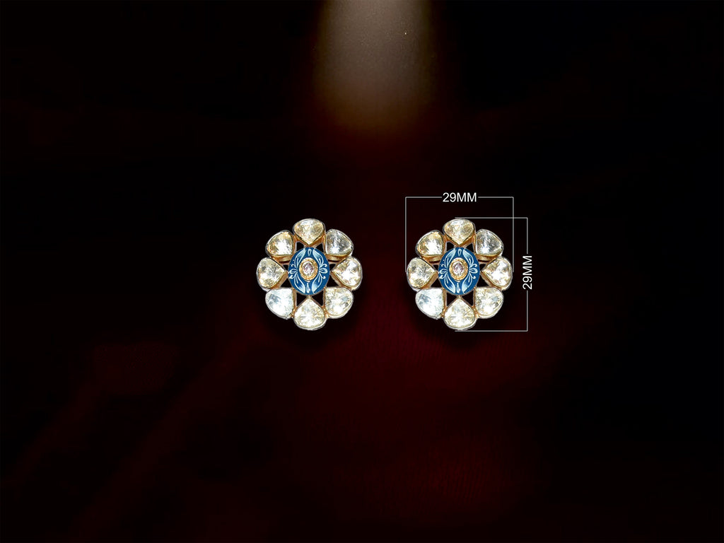 Royal Blue Polki Floral Stud Earrings