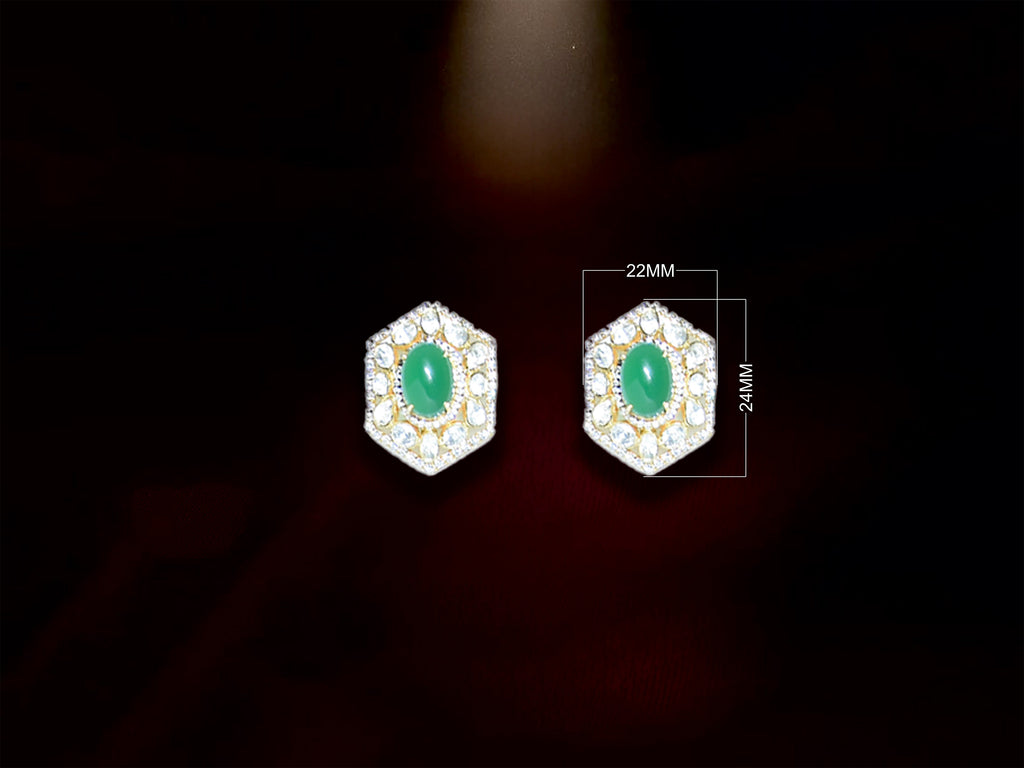 Green Stone Hexagon Stud Earrings