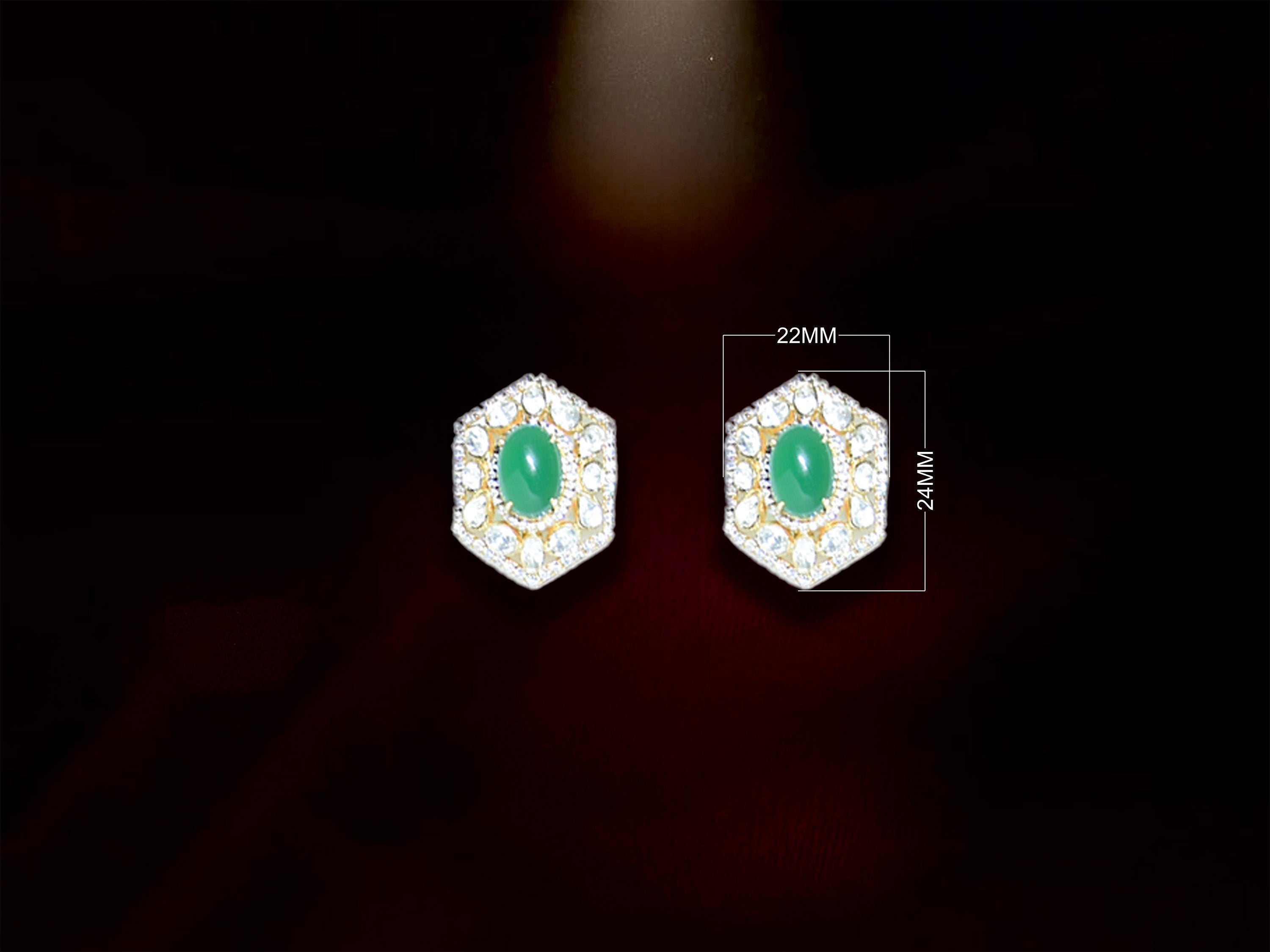 Green Stone Hexagon Stud Earrings