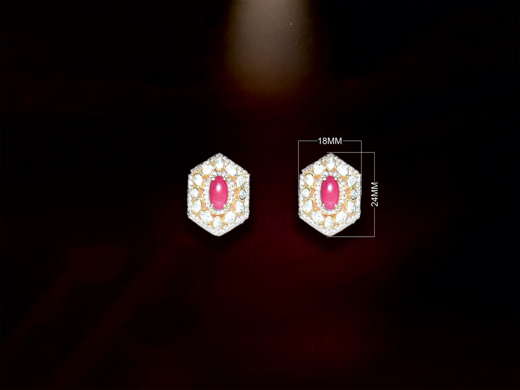 Red Stone Hexagon Stud Earrings