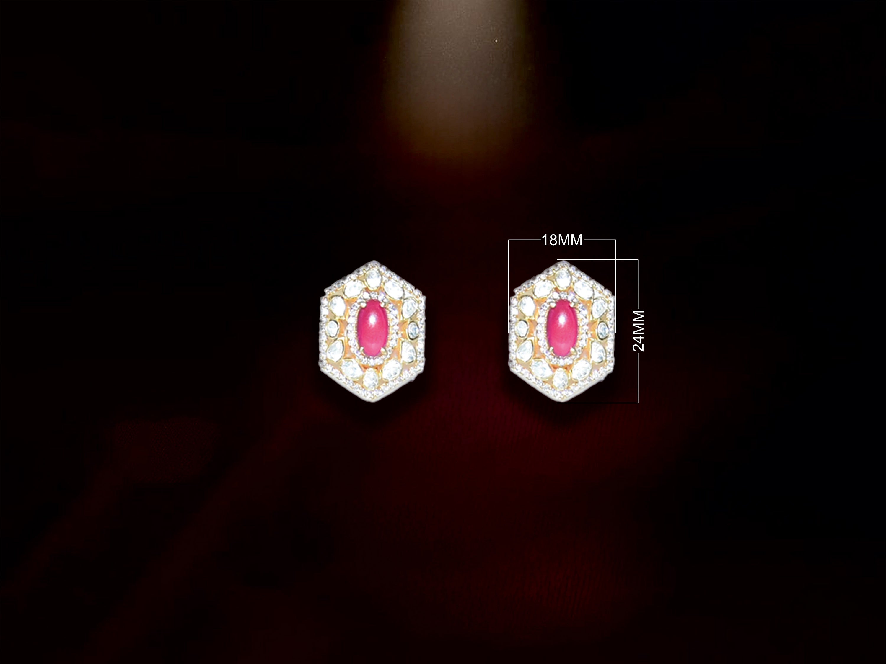 Red Stone Hexagon Stud Earrings