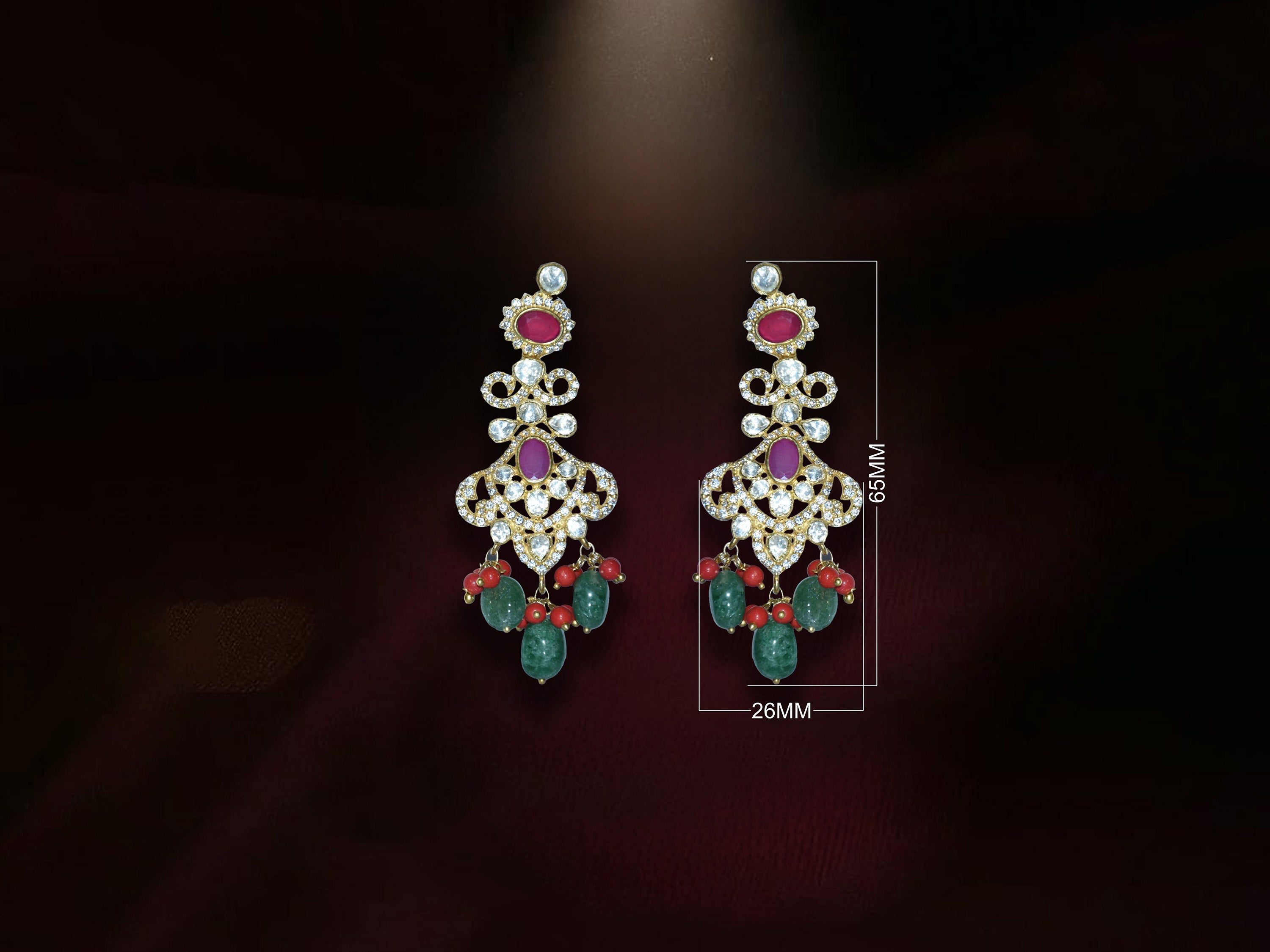 Red & Green Polki Drop Earrings