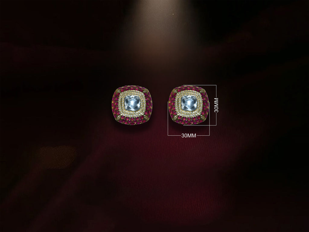 Square Ruby Polki Stud Earrings
